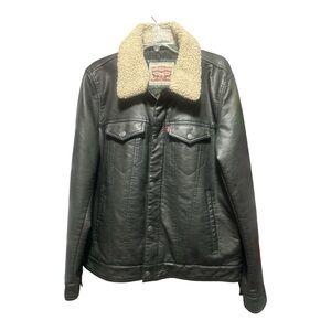 Levi's Black Jacket with Cream Sherpa Collar EUC